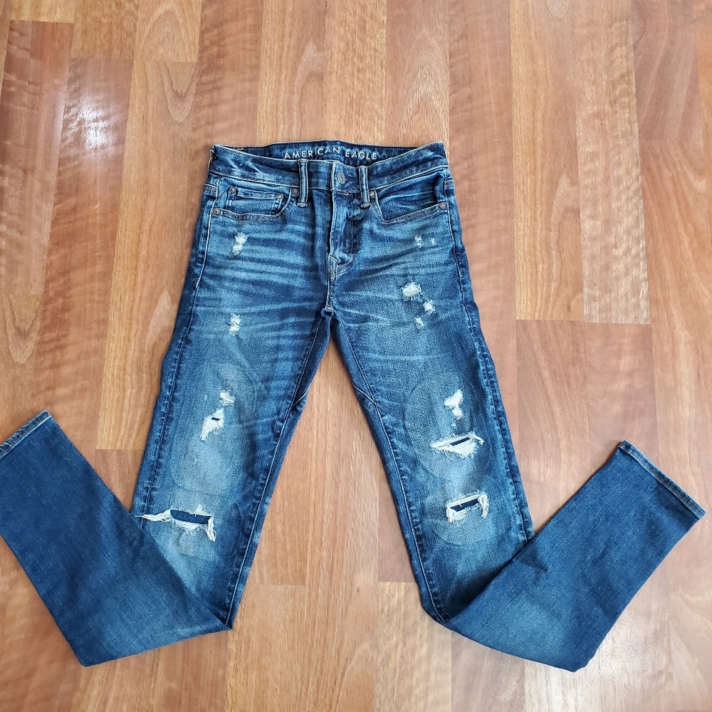 Mens 30 waist American Eagle Airflex 360 Dark Wash Denim Jeans 34 Leg